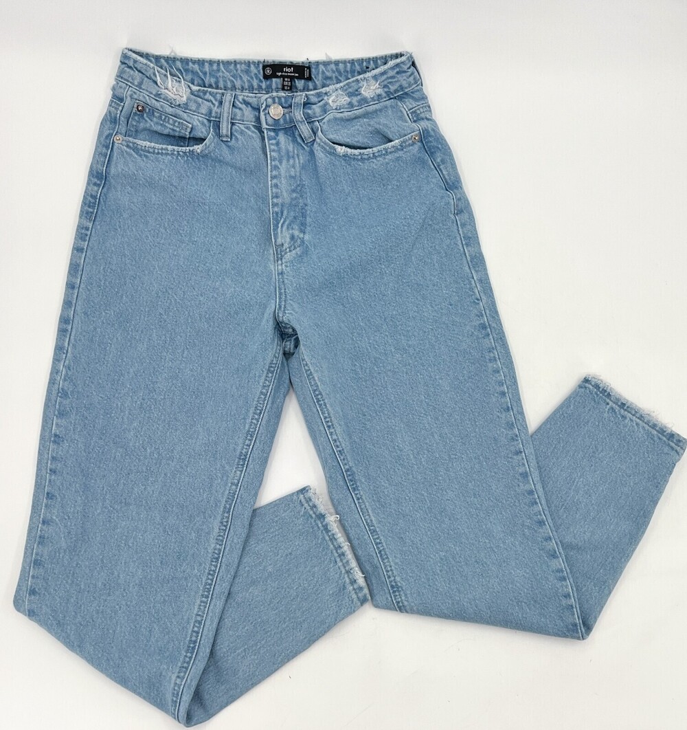 Misguided Riot Jeans Womens 4 Blue Denim High rise Mom Jean Tapered Distressed